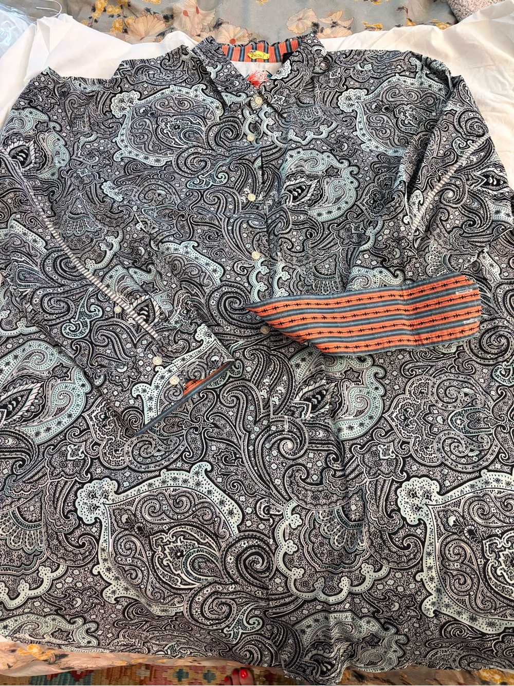 Robert Graham Men's Paisley Button-Up shirt– Black & Light Blue 3xlb